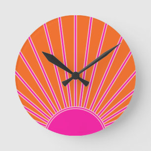 Sol Soluppgång Orange och Shock rosa Solnedgång Rund Klocka