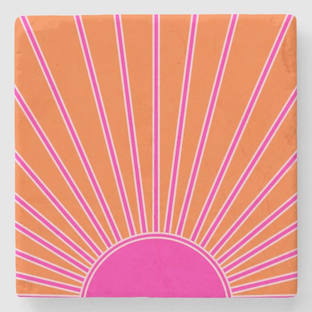 Sol Soluppgång Orange och Shock rosa Solnedgång Stenunderlägg (Framsidan)