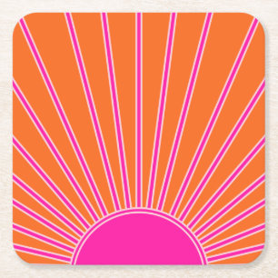 Sol Soluppgång Orange och Shock rosa Solnedgång Underlägg Papper Kvadrat