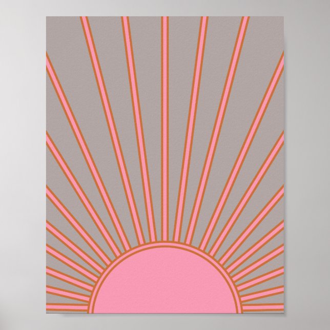 Sol Soluppgång Rosa och Grått Solskin Poster (Framsidan)