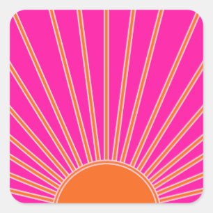 Sol Soluppgång Shock rosa och Orange Preppy Sunsh Fyrkantigt Klistermärke