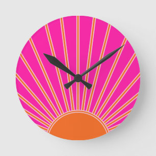 Sol Soluppgång Shock rosa och Orange Preppy Sunsh Rund Klocka
