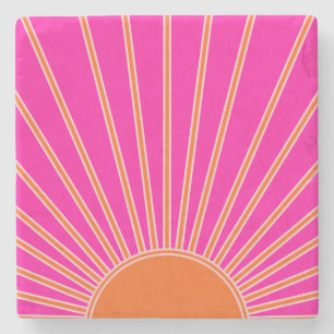 Sol Soluppgång Shock rosa och Orange Preppy Sunsh Stenunderlägg