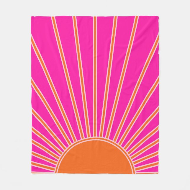 Sol Soluppgång Shock rosa och Orange Preppy Sunshi Fleecefilt (Framsidan)