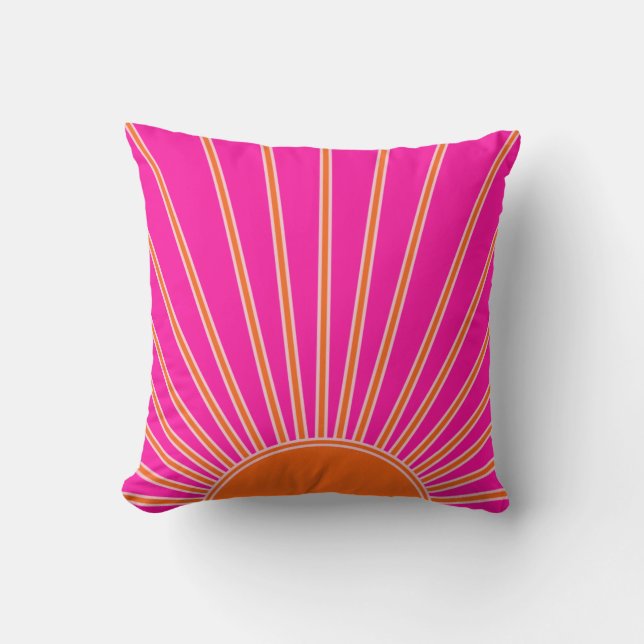 Sol Soluppgång Shock rosa och Orange Preppy Sunshi Kudde (Framsida)
