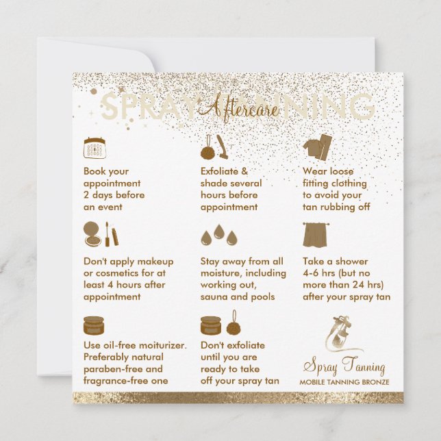 Sol Spray Tan Aftercare Instructions Brödtext Inbjudningar (Baksida)