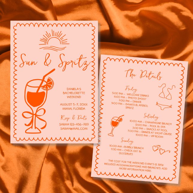 Sol & Spritz Hand plockade Bachelorette Helg Inbjudningar (Sun & Spritz Hand Drawn Bachelorette Weekend Invitation)