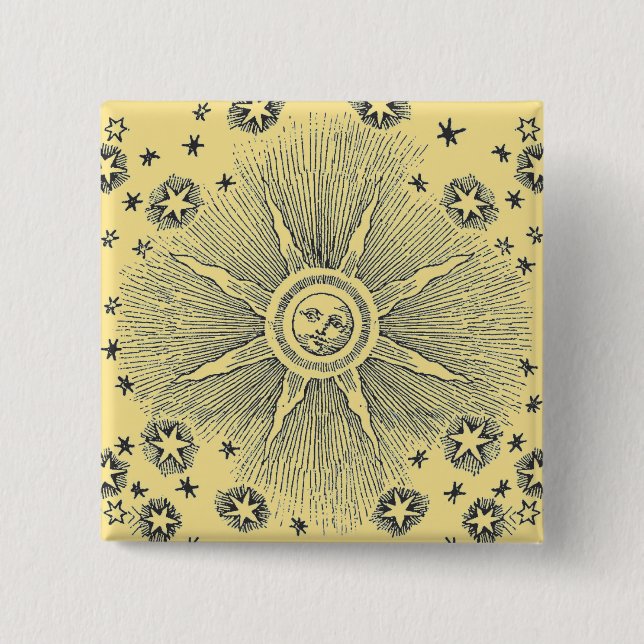 Sol Stars Antique Night Himlar Medieval Zodiac Knapp (Framsida)