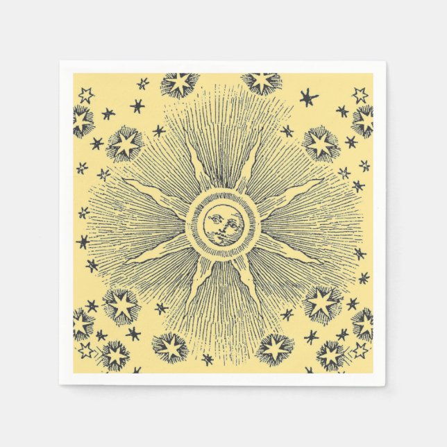 Sol Stars Antique Night Himlar Medieval Zodiac Pappersservett (Framsidan)