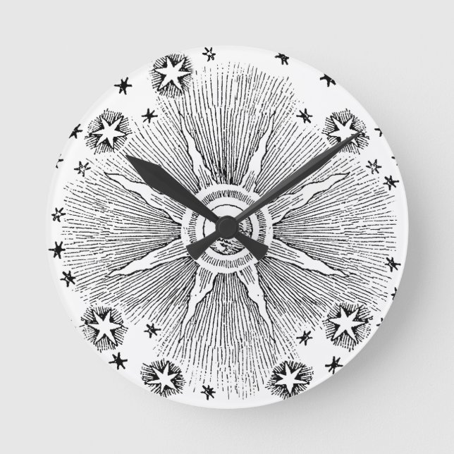 Sol Stars Antique Night Himlar Medieval Zodiac Rund Klocka (Framsida)