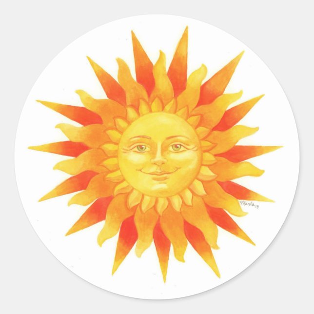 Sol Stickers Runt Klistermärke (Framsida)