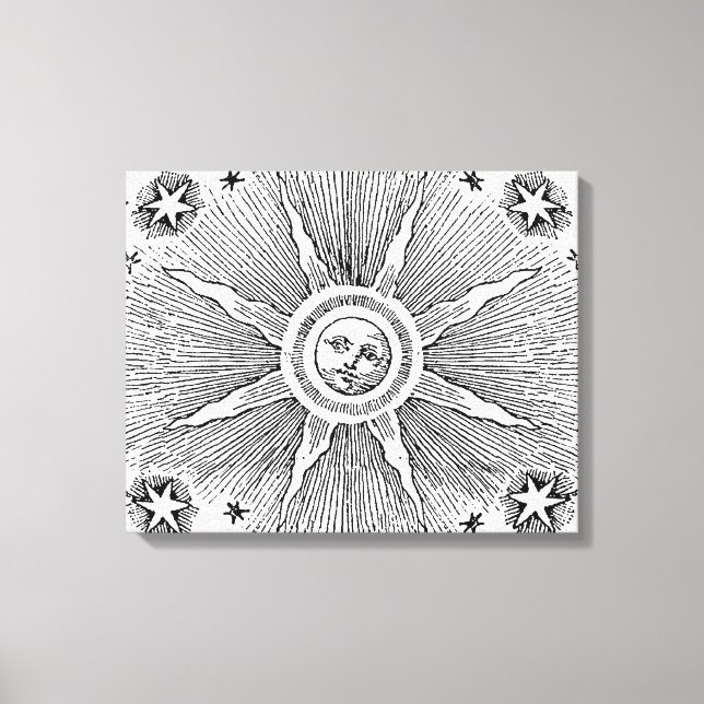Sol Stjärnor Antik Natthimmel Medeltida Zodiak Canvastryck (Framsida)
