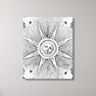 Sol Stjärnor Antik Natthimmel Medeltida Zodiak Canvastryck