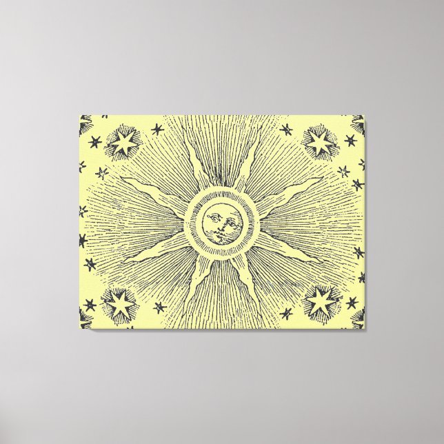 Sol Stjärnor Antik Natthimmel Medeltida Zodiak Canvastryck (Framsida)