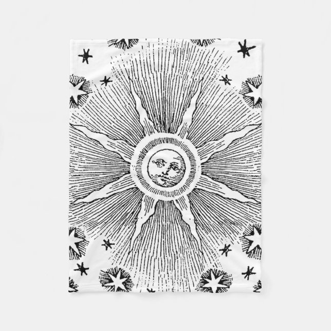 Sol Stjärnor Antik Natthimmel Medeltida Zodiak Fleecefilt (Framsidan)