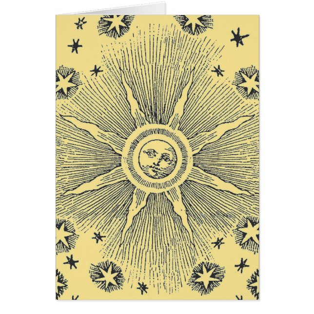 Sol Stjärnor Antik Natthimmel Medeltida Zodiak Hälsningskort (Framsidan)