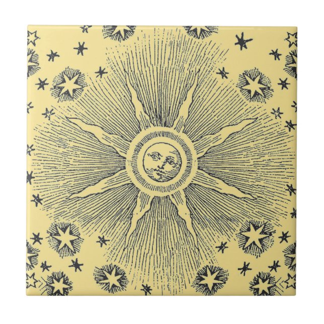Sol Stjärnor Antik Natthimmel Medeltida Zodiak Kakelplatta (Framsidan)