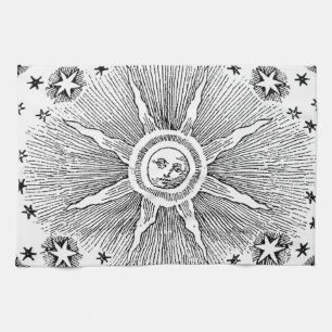 Sol Stjärnor Antik Natthimmel Medeltida Zodiak Kökshandduk