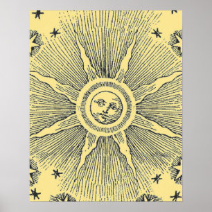 Sol Stjärnor Antik Natthimmel Medeltida Zodiak Poster