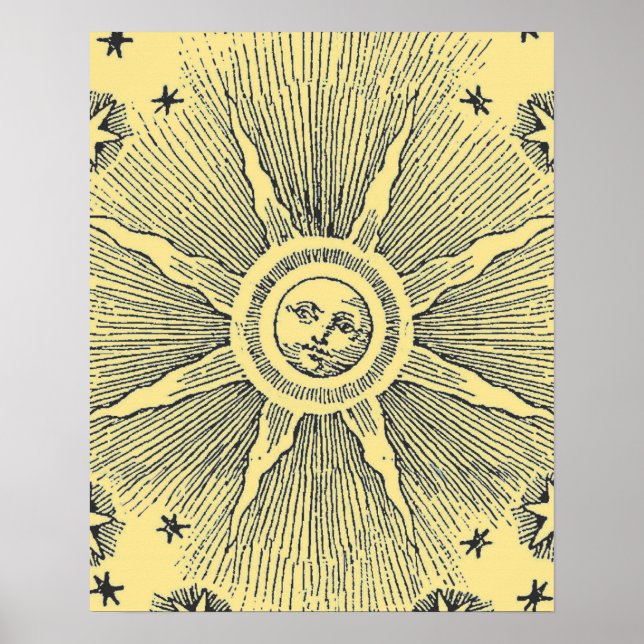Sol Stjärnor Antik Natthimmel Medeltida Zodiak Poster (Framsidan)