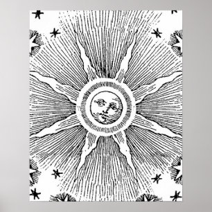 Sol Stjärnor Antik Natthimmel Medeltida Zodiak Poster