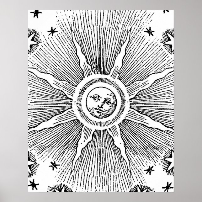 Sol Stjärnor Antik Natthimmel Medeltida Zodiak Poster (Framsidan)