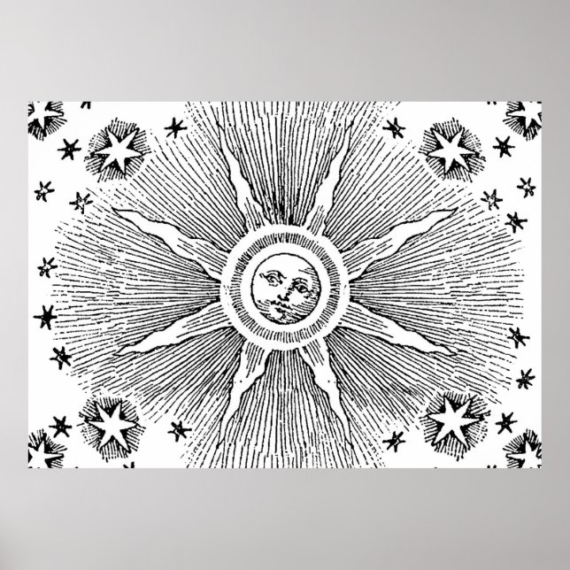 Sol Stjärnor Antik Natthimmel Medeltida Zodiak Poster (Framsidan)