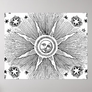 Sol Stjärnor Antik Natthimmel Medeltida Zodiak Poster