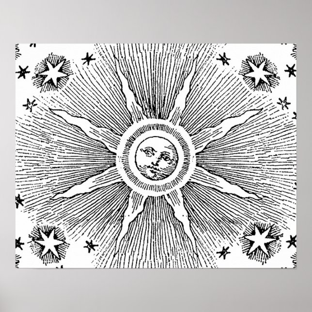 Sol Stjärnor Antik Natthimmel Medeltida Zodiak Poster (Framsidan)