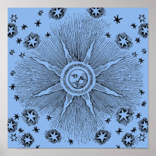 Sol Stjärnor Antik Natthimmel Medeltida Zodiak Poster