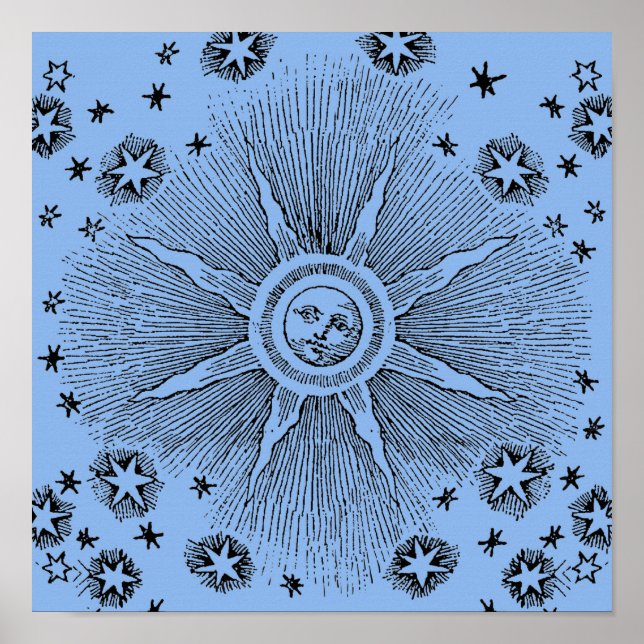 Sol Stjärnor Antik Natthimmel Medeltida Zodiak Poster (Framsidan)
