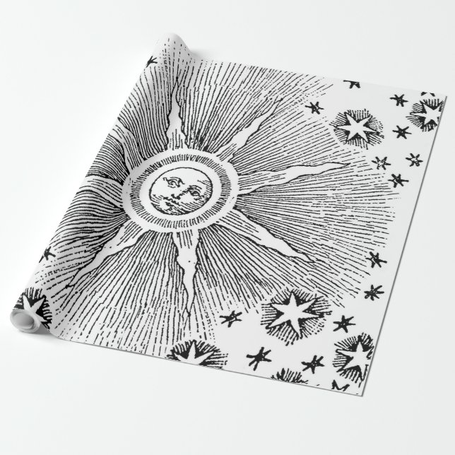 Sol Stjärnor Antik Natthimmel Medeltida Zodiak Presentpapper (Utrullad)