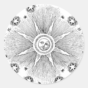 Sol Stjärnor Antik Natthimmel Medeltida Zodiak Runt Klistermärke