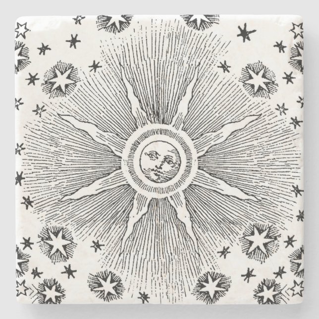 Sol Stjärnor Antik Natthimmel Medeltida Zodiak Stenunderlägg (Framsidan)