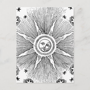 Sol Stjärnor Antik Natthimmel Medeltida Zodiak Vykort