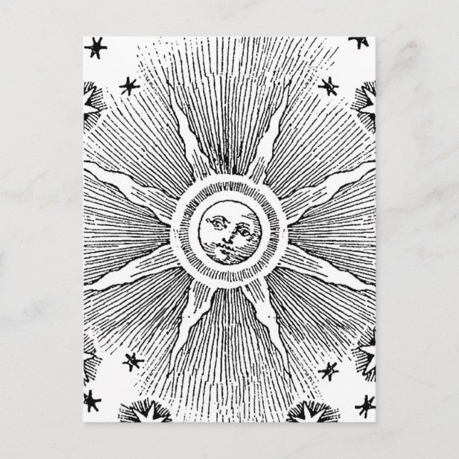 Sol Stjärnor Antik Natthimmel Medeltida Zodiak Vykort (Framsida)