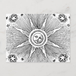 Sol Stjärnor Antik Natthimmel Medeltida Zodiak Vykort
