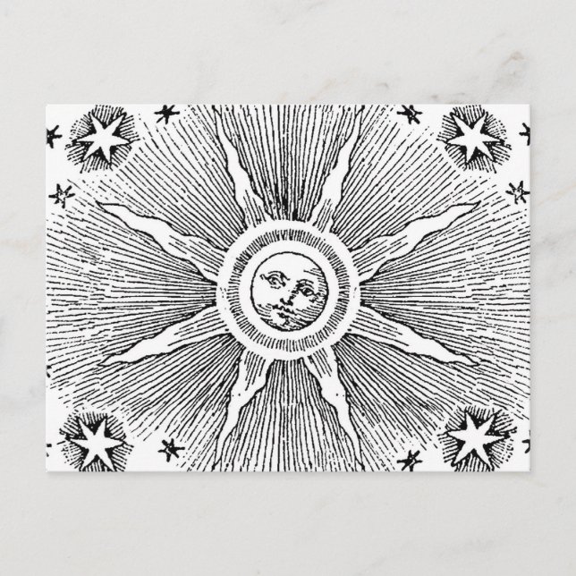 Sol Stjärnor Antik Natthimmel Medeltida Zodiak Vykort (Framsida)