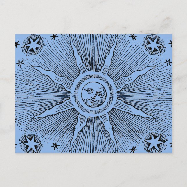 Sol Stjärnor Antik Natthimmel Medeltida Zodiak Vykort (Framsida)