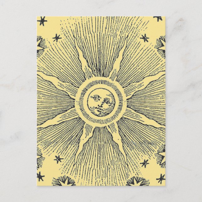 Sol Stjärnor Antik Natthimmel Medeltida Zodiak Vykort (Framsida)