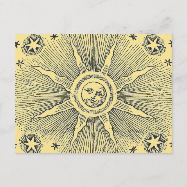 Sol Stjärnor Antik Natthimmel Medeltida Zodiak Vykort (Framsida)