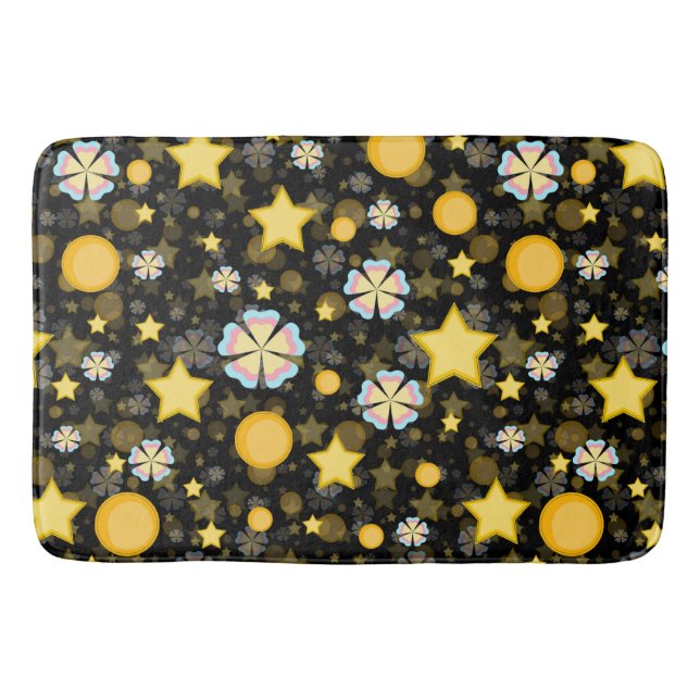 Sol Stjärnor Blommor Glitter Mönster Design Badrumsmatta (Framsidan)