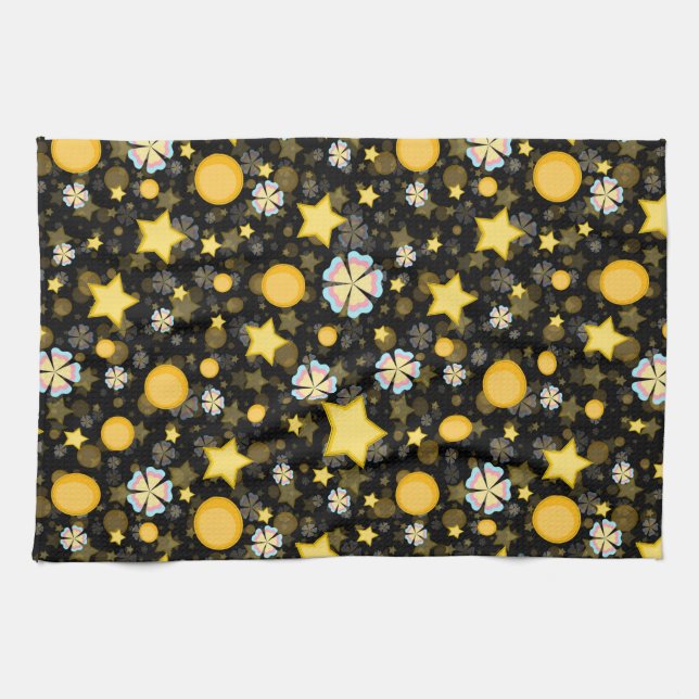 Sol Stjärnor Blommor Glitter Mönster Design  Kökshandduk (Horisontell)