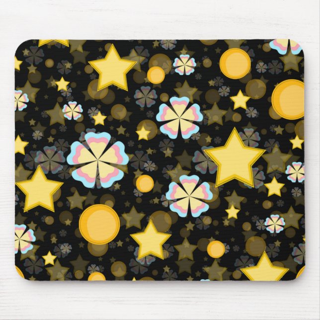 Sol Stjärnor Blommor Glitter Mönster Design Musmatta (Framsidan)