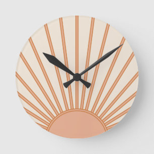 Sol Sunrise Earth Tones Terracotta Retro Sunshine Rund Klocka