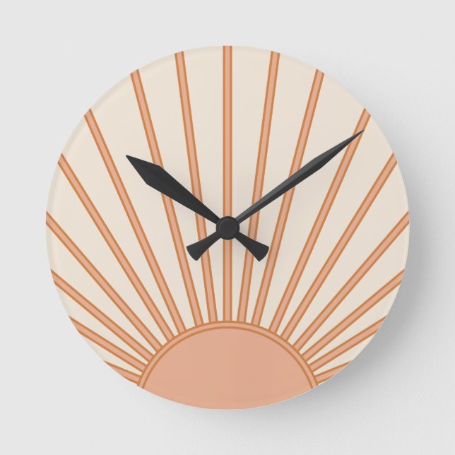 Sol Sunrise Earth Tones Terracotta Retro Sunshine Rund Klocka (Framsida)