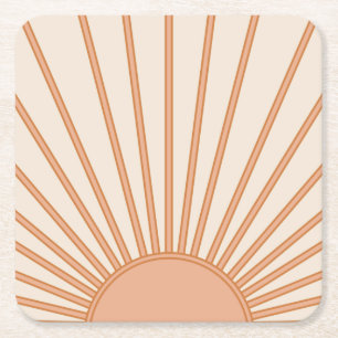 Sol Sunrise Earth Tones Terracotta Retro Sunshine Underlägg Papper Kvadrat