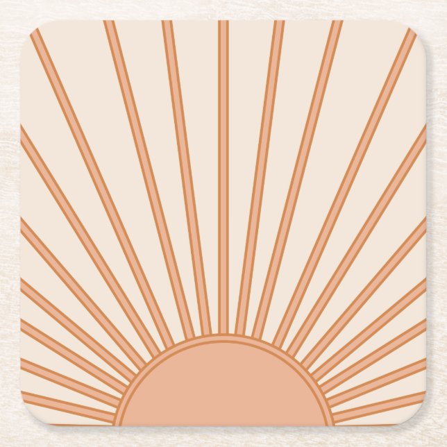 Sol Sunrise Earth Tones Terracotta Retro Sunshine Underlägg Papper Kvadrat (Framsidan)