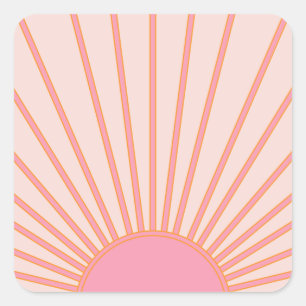 Sol Sunrise Rosa Abstrakt Retro Sunshine Fyrkantigt Klistermärke