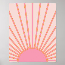 Sol Sunrise Rosa Abstrakt Retro Sunshine